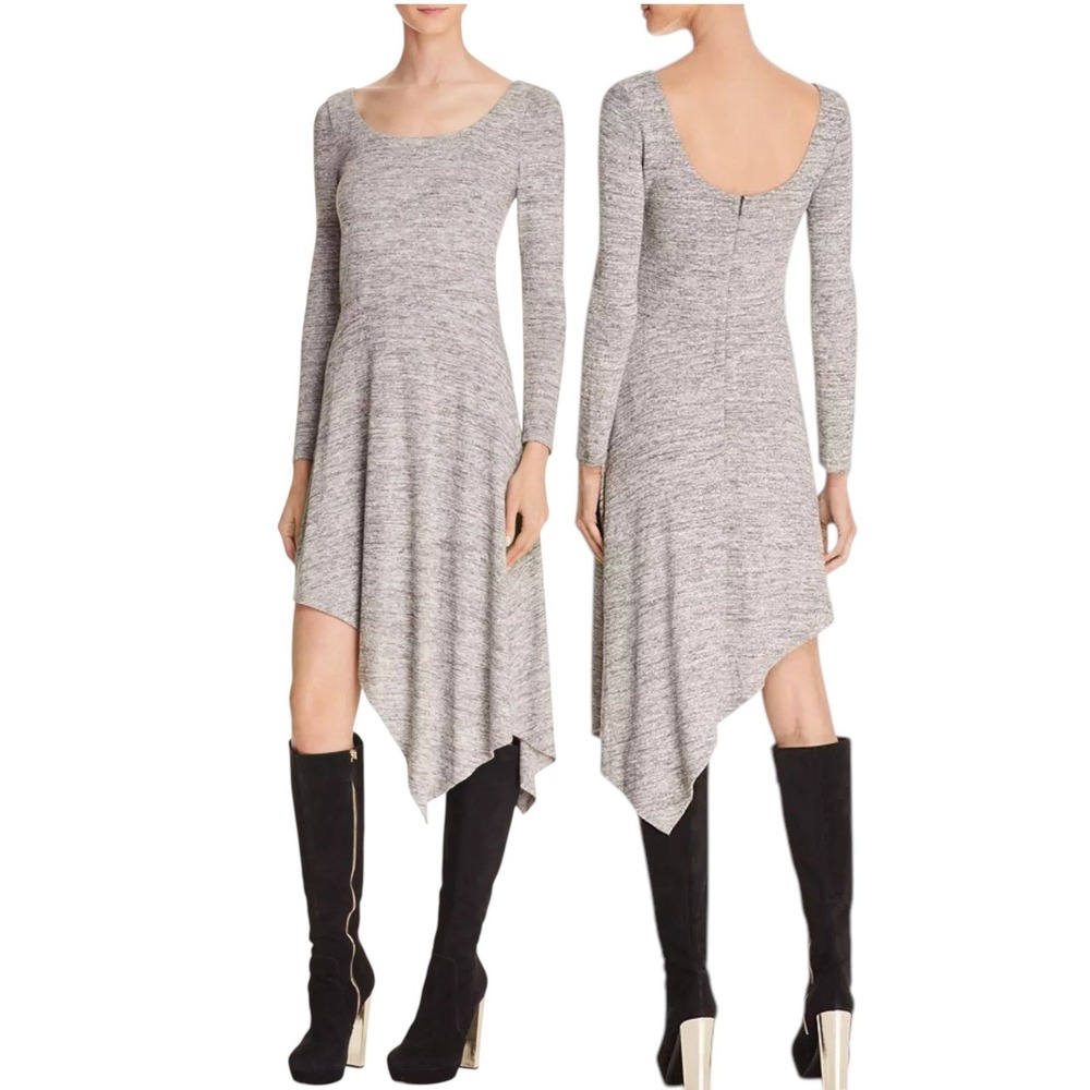 Alice + Olivia Geneva Asymmetric Knit Dress Gray Minimalist Quiet Luxury S